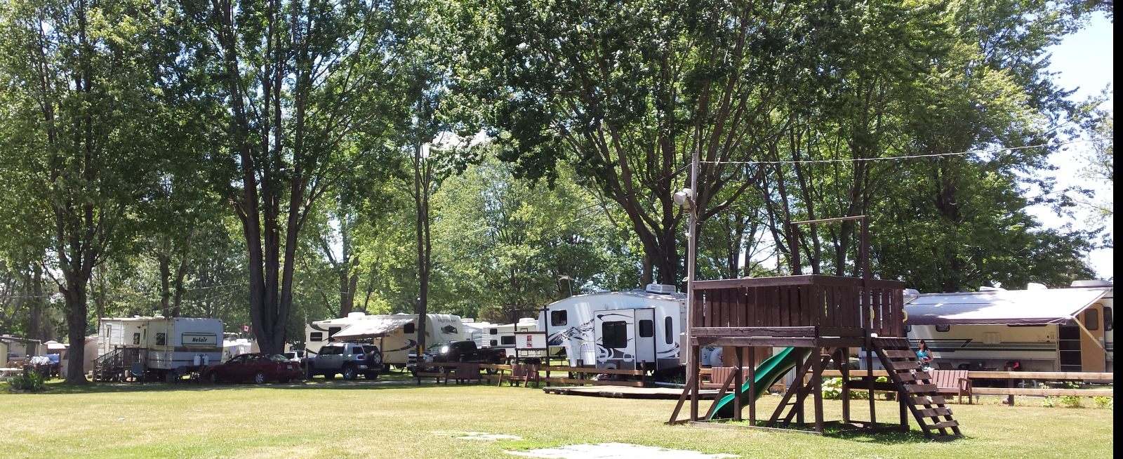 Trailers and playground at Rondeau Shores